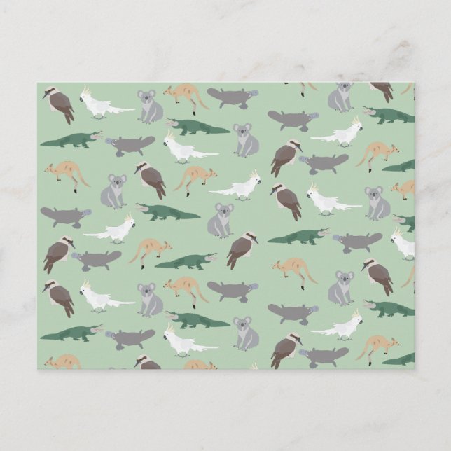 Australian Native Animals Eucalyptus Green Pattern Holiday Postcard (Front)