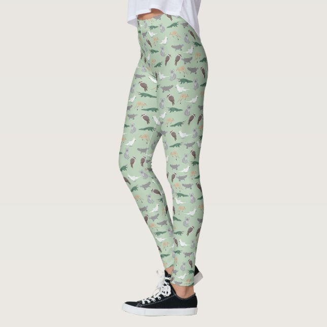 Australian Native Animals Eucalyptus Green Pattern Leggings (Left)