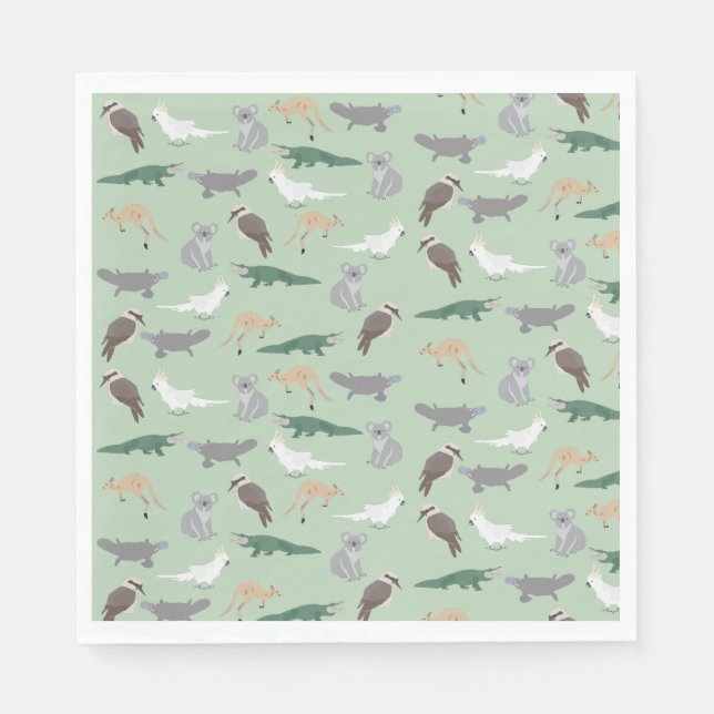 Australian Native Animals Eucalyptus Green Pattern Napkin (Front)