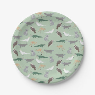 Australian Native Animals Eucalyptus Green Pattern Paper Plate