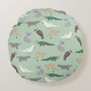 Australian Native Animals Eucalyptus Green Pattern Round Cushion
