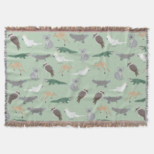Australian Native Animals Eucalyptus Green Pattern Throw Blanket