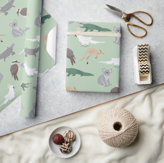 Australian Native Animals Eucalyptus Green Pattern Wrapping Paper (Crafts)
