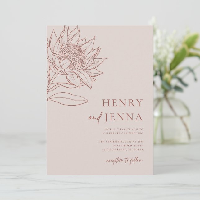 Australian Native Botanicals Waratah Protea Invitation (Standing Front)