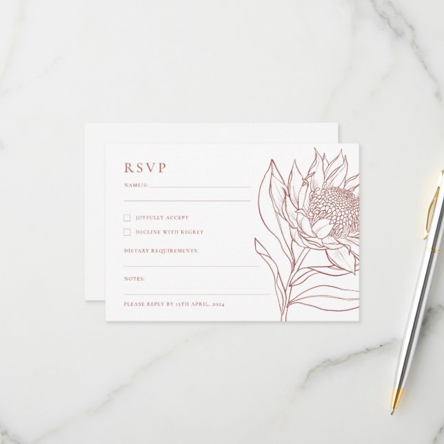 Australian Native Botanicals Waratah Protea RSVP Card (Front/Back In Situ)