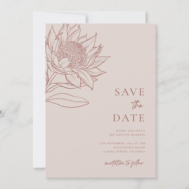 Australian Native Botanicals Waratah Protea Save The Date (Front)