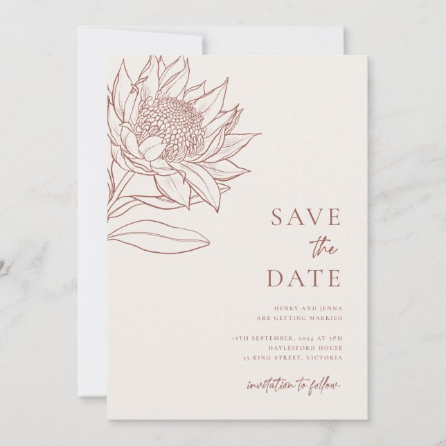 Australian Native Botanicals Waratah Protea Save The Date (Front)