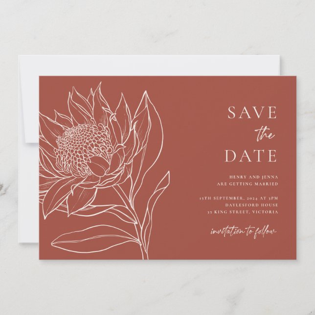 Australian Native Botanicals Waratah Protea Save The Date (Front)