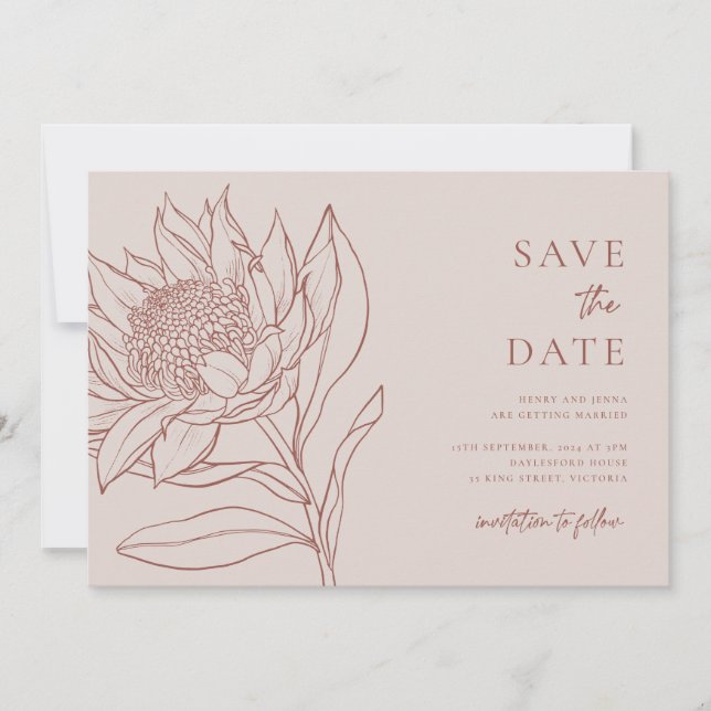 Australian Native Botanicals Waratah Protea Save The Date (Front)