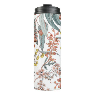 Australian native flowers. Seamless pattern black  Thermal Tumbler