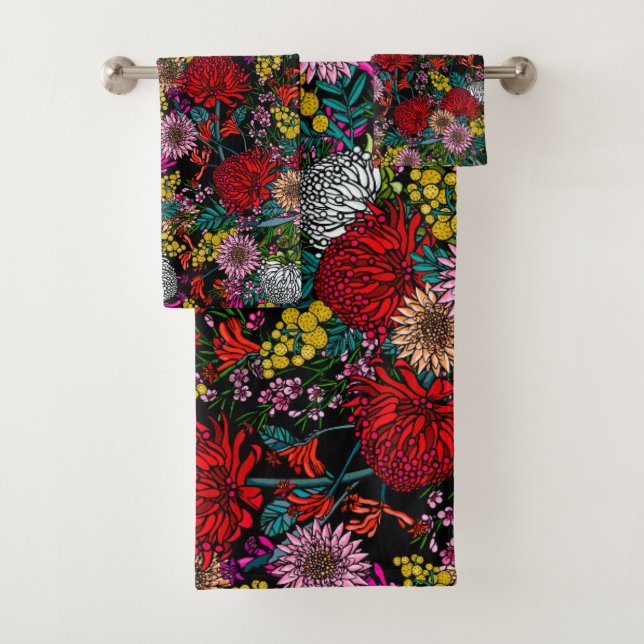 Australian Native Garden Pattern Bath Towel Set (Insitu)