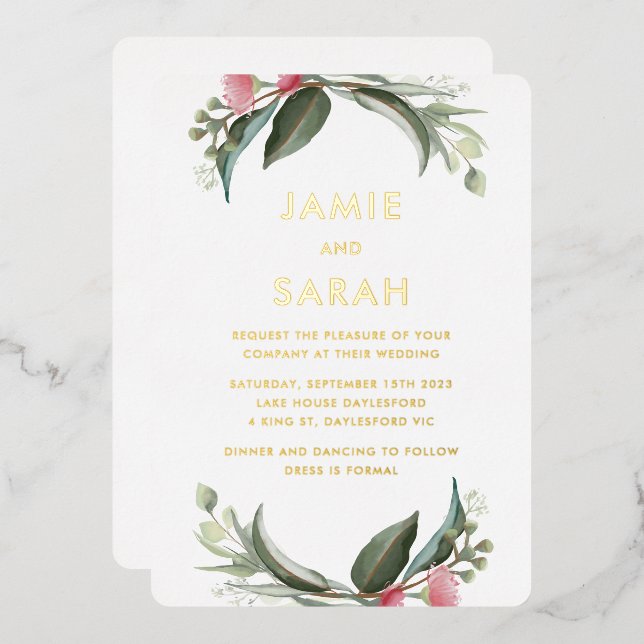 Australian Native Gum Blossom Foil Invitation (Front/Back)