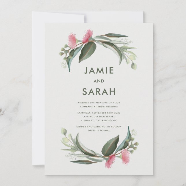 Australian Native Gum Blossom Wedding Invitation (Front)