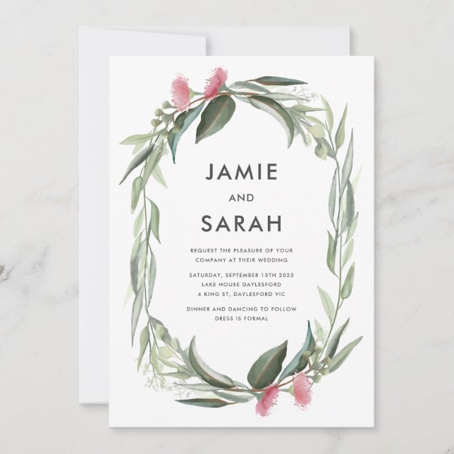 Australian Native Gum Blossom Wedding Invitation (Front)