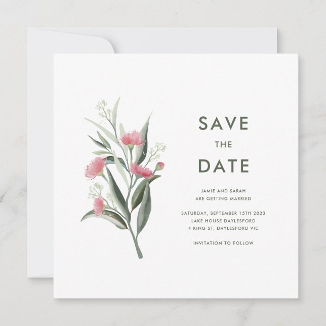Australian Native Gum Blossom Wedding  Save The Date (Front)
