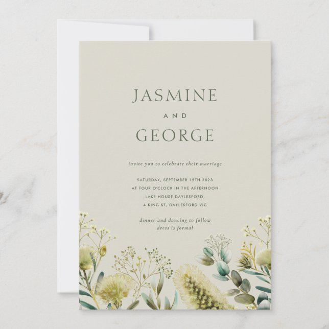 Australian Native Watercolour Wildflower Invitation (Front)