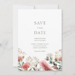 Australian Native Watercolour Wildflower Save The Date<br><div class="desc">Introducing our stunning Australian Native Wildflower garden party wedding invitation suite, featuring native Australian greenery, paired with a minimalist and modern design that will add an elegant and sophisticated touch to your special day. This design showcases a beautiful, hand-drawn illustration of native Australian greenery and pink gum blossoms, bringing the...</div>