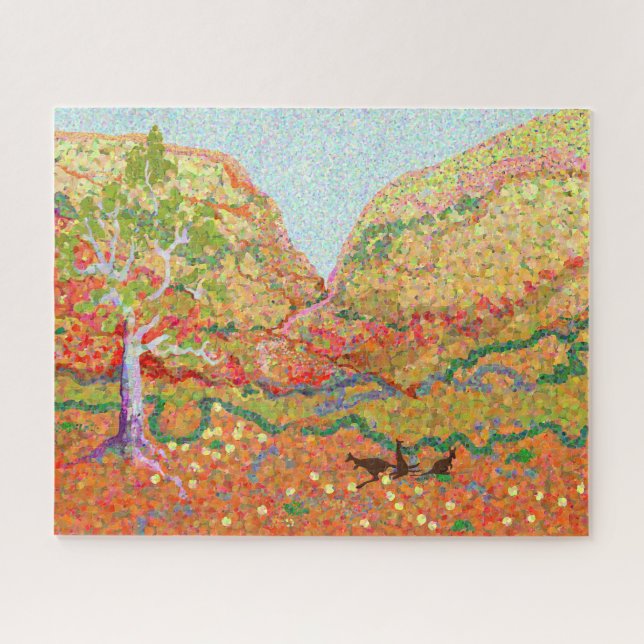 Australian outback landscape art with kangaroos jigsaw puzzle (Horizontal)