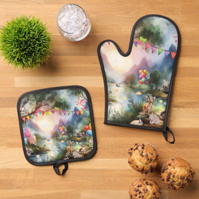 Australian Outback Party Oven Mitt & Pot Holder Set (Top Down)