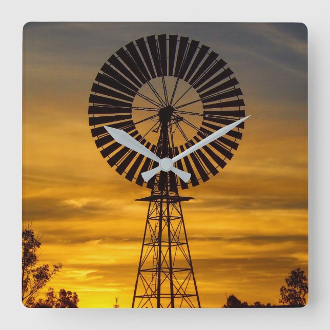 Australian Outback Windmill Sunset wall clock (Front)