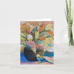 Australian Pale-headed Rosella & wildflowers Card