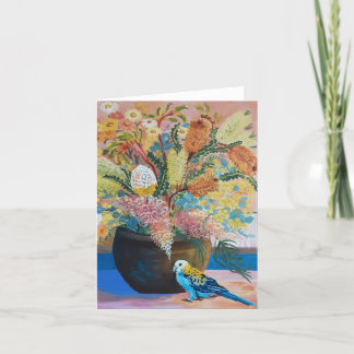 Australian Pale-headed Rosella & wildflowers Card