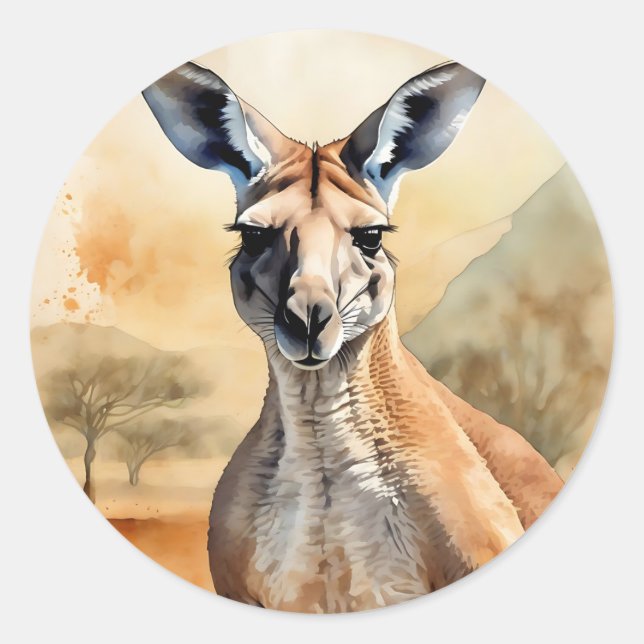 Australian Portrait Kangaroo Classic Round Sticker (Front)