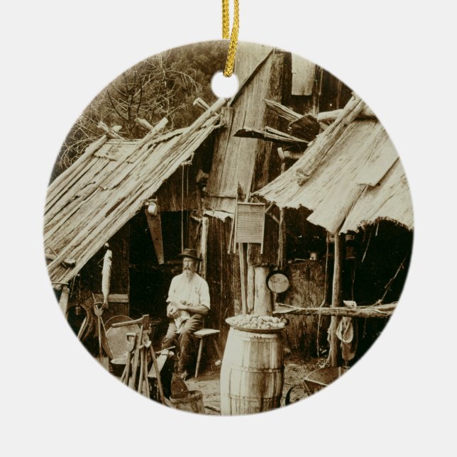Australian prospector, c.1880s (sepia photo) ceramic tree decoration (Front)
