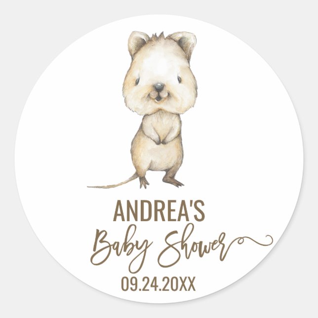 Australian Quokka Neutral Baby Shower Favour Classic Round Sticker (Front)