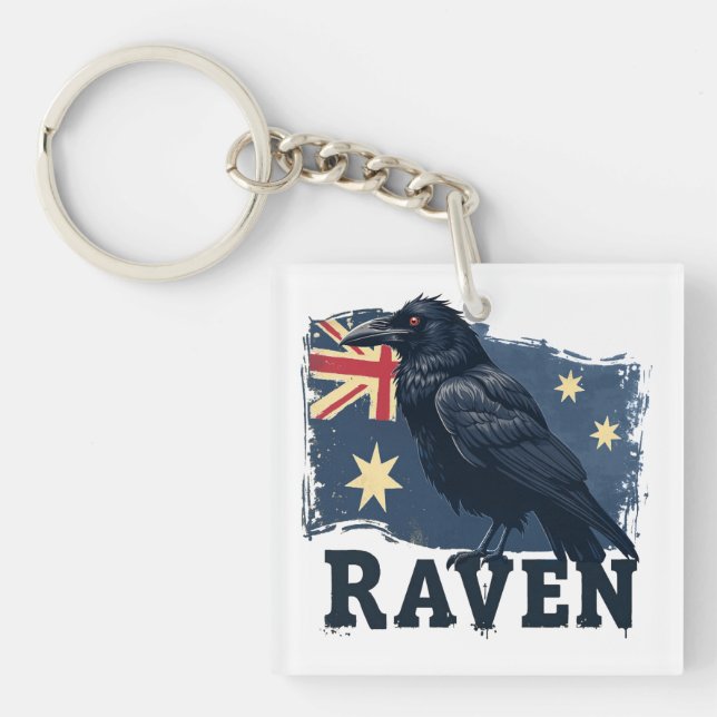 Australian Raven Corvus Coronoides Bird Key Ring (Front)