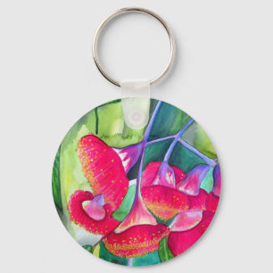 Australian red flowering gumnuts watercolor art key ring