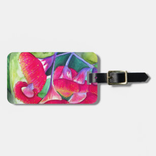 Australian red flowering gumnuts watercolor art luggage tag