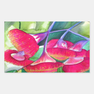 Australian red flowering gumnuts watercolor art rectangular sticker
