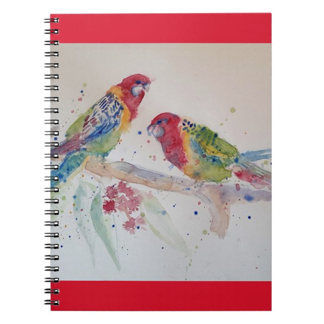 Australian Red Rosella Parrot Bird Watercolour Notebook (Front)
