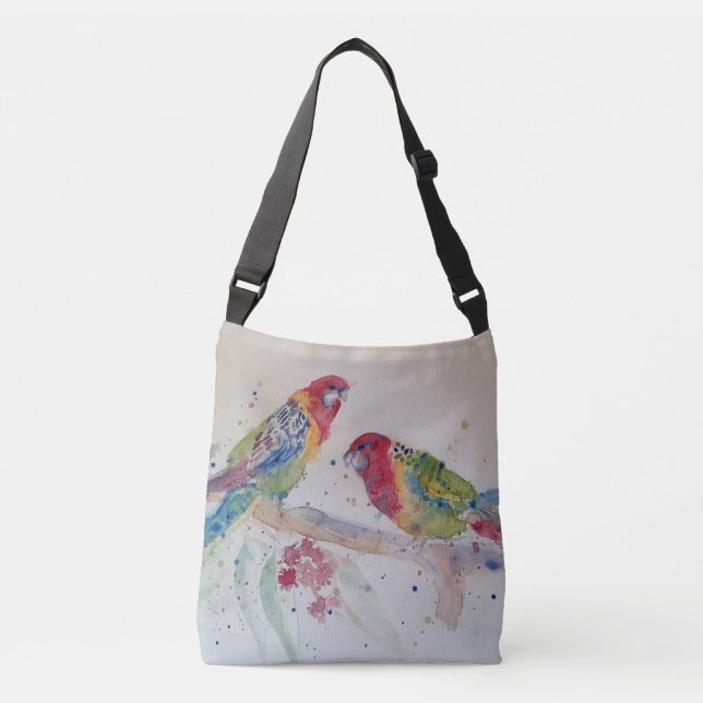Australian Red Rosella Parrot Watercolour art Crossbody Bag (Front)