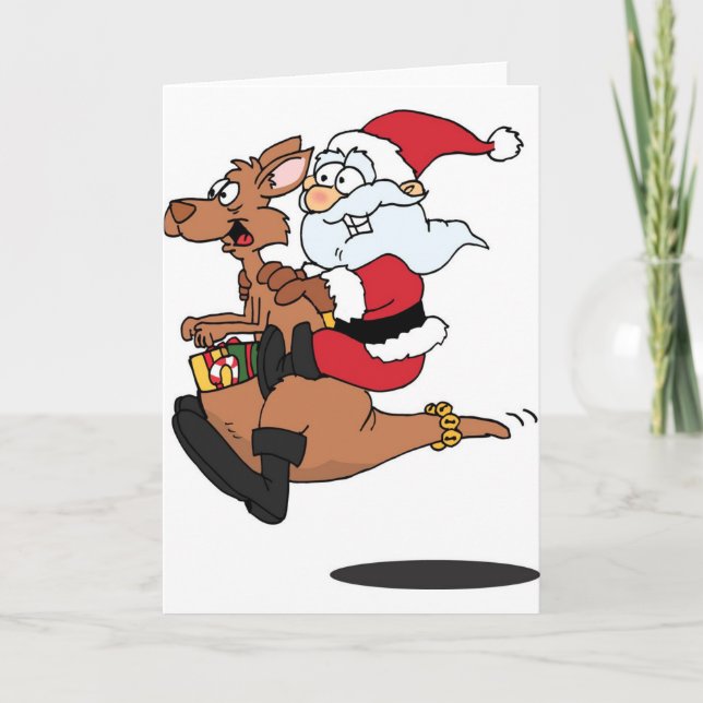 Australian riding a Christmas kangaroo Holiday Card (Front)