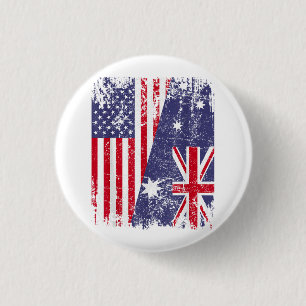 AUSTRALIAN ROOTS Half American Flag AUSTRALIA 3 Cm Round Badge