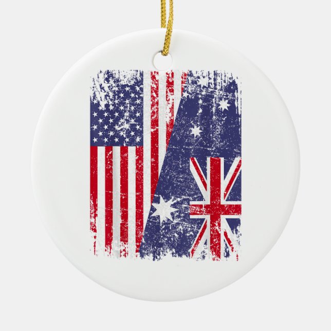 AUSTRALIAN ROOTS  Half American Flag AUSTRALIA  Ceramic Ornament (Front)