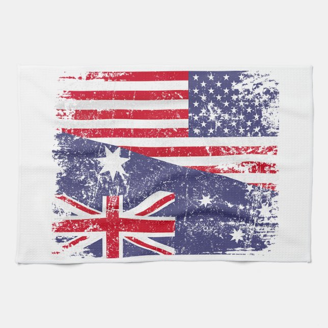 AUSTRALIAN ROOTS  Half American Flag AUSTRALIA  Tea Towel (Horizontal)