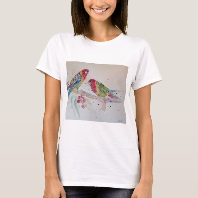 Australian Rosella Parrots Watercolour art T Shirt (Front)