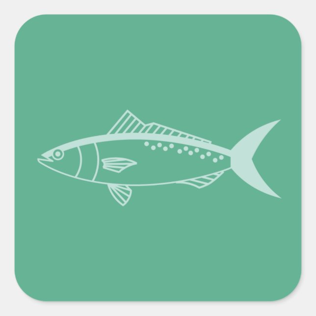 Australian Salmon Fish in Aqua on Mint Green Square Sticker (Front)