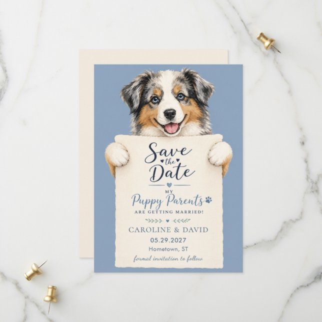 Australian Shepard Aussie Dog Pet Animal Save The Date (Front/Back In Situ)