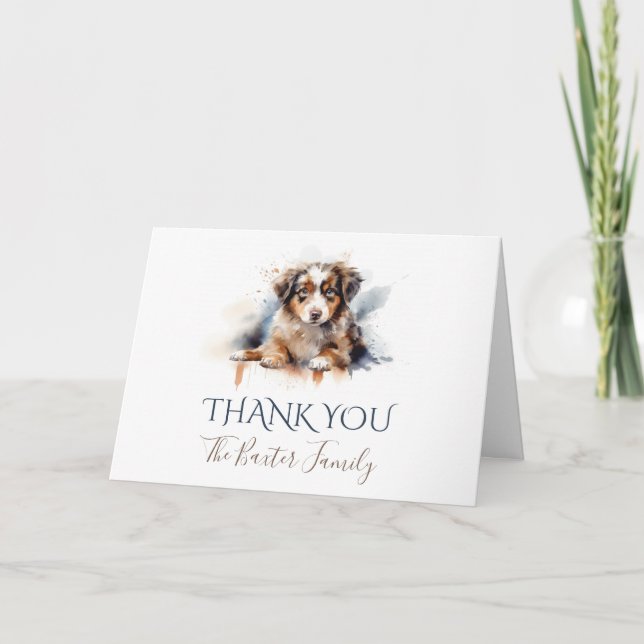 Australian Shephard Watercolor Thank You Card (Front)