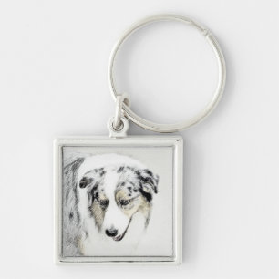 Australian Shepherd 2 Painting - Original Dog Art Key Ring