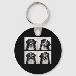 Australian Shepherd 4th Of July Aamerican Flag Dog Key Ring