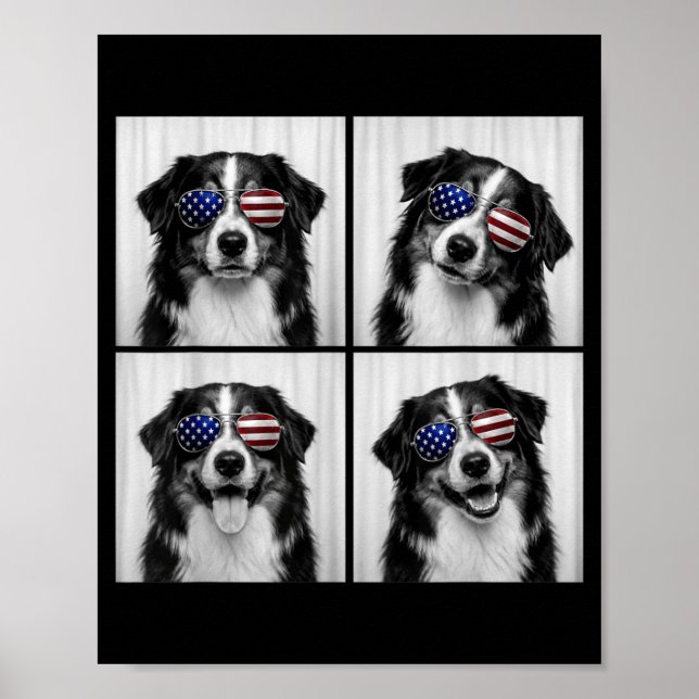 Australian Shepherd 4th Of July Aamerican Flag Poster (Front)