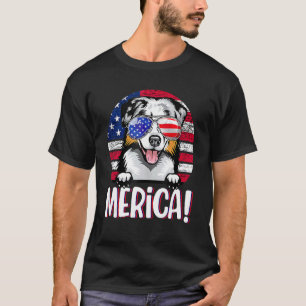 Australian Shepherd 4th Of July American Flag Dog T-Shirt