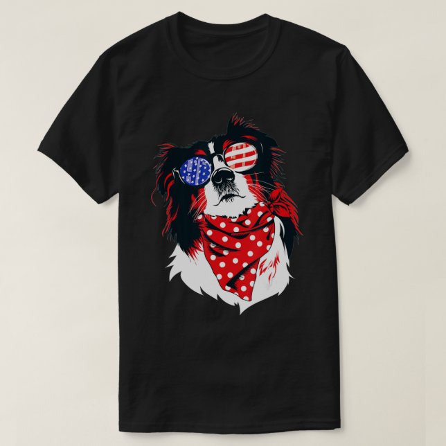 Australian Shepherd 4th of July  Aussie American F T-Shirt (Design Front)
