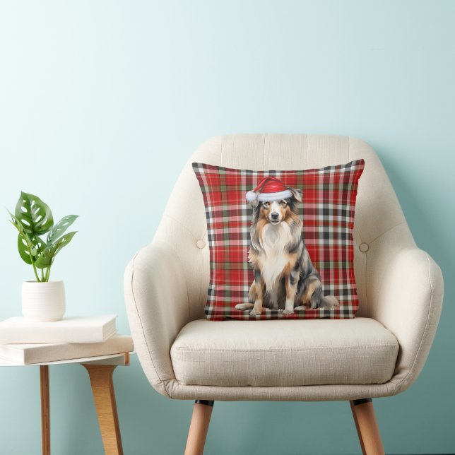 Australian Shepherd and Red Plaid Christmas Dog Cushion (Chair)