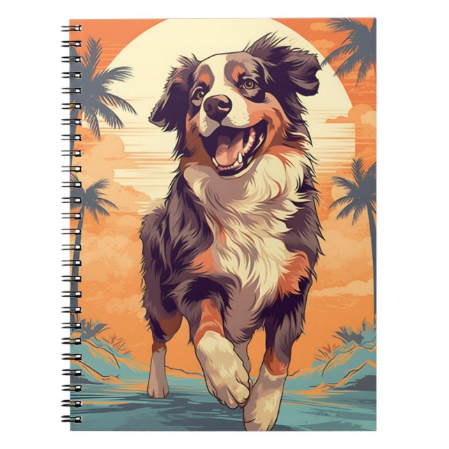 Australian Shepherd at a tropical beach Notebook (Front)